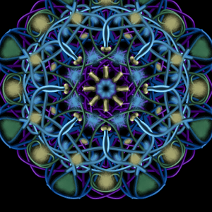 The soft deep dark tones of grief transformed with kaleidoscope wands into a mandala for healing and comfort.
