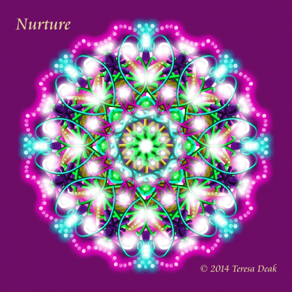 The eseence of nurturing glows from this custom mandala made intuitively with Kaleidoscope wands by Teresa Deak.