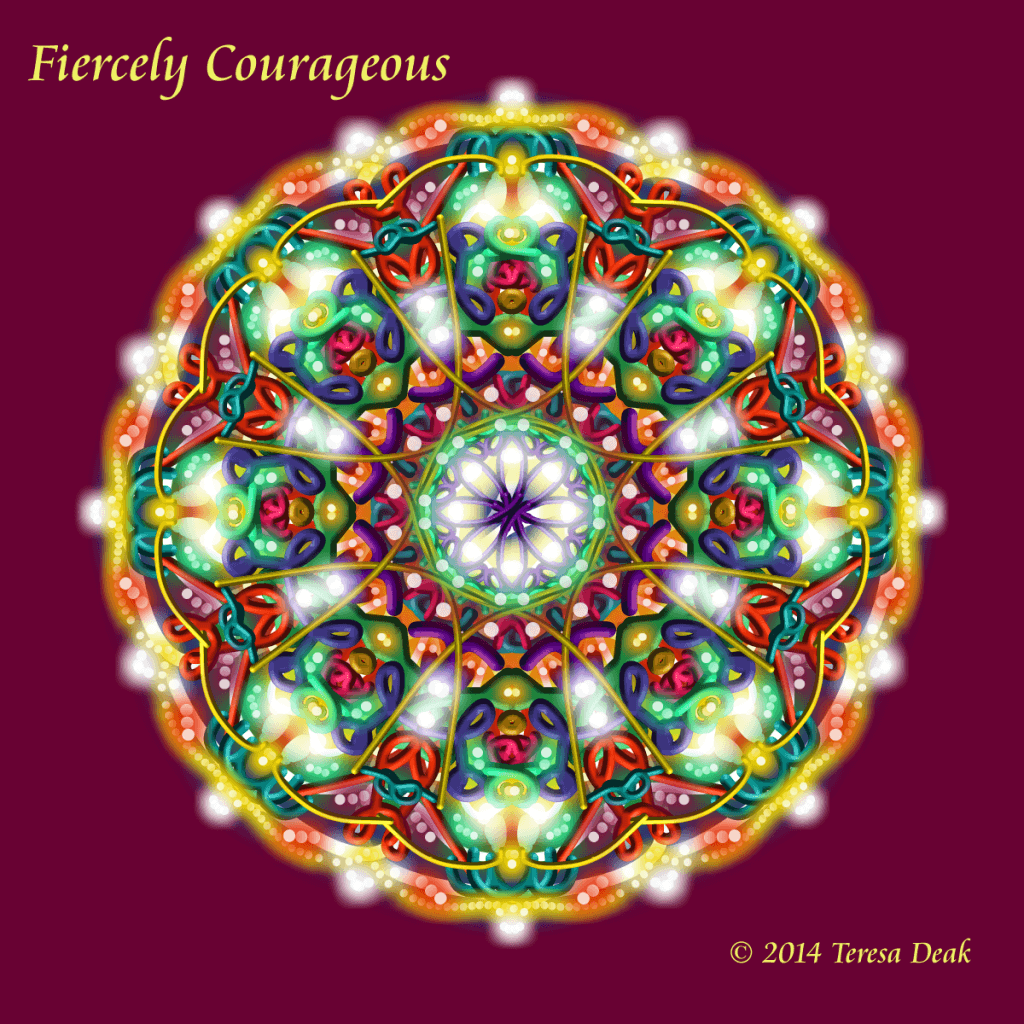 Sometimes walking away is a fiercely courageous act of self-compassion. Soul mandala of Firecely Courageous created with kaleidoscope wands.