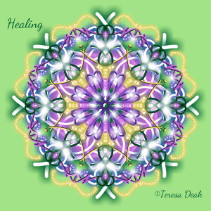 Healing. Feel the essence of this powerful word as you sink into the mandala. Let bright healing flow fully into your body and heart.
