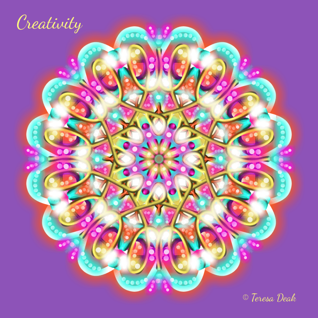 Creativity. Feel the essence of this powerful word as you sink into the mandala. Let yourself be carried away in the bright spark of your creativity.