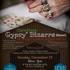 On December 13, 2015 stop by the table to say hi and pick up some sweet soul-nourishing items from me and my friend Val of Sophera's Scents and Stones. We'll be at the Christmas Gypsy Bizarre (Bazaar!) from 10 am to 5pm at the Vernon Lodge. See you there!