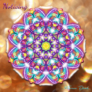 #MonthlyMandala for May 2016 is Noticing. The Essence Mandala created by Teresa Deak is layered over shimmers of Goldstone photographed by Teresa.
